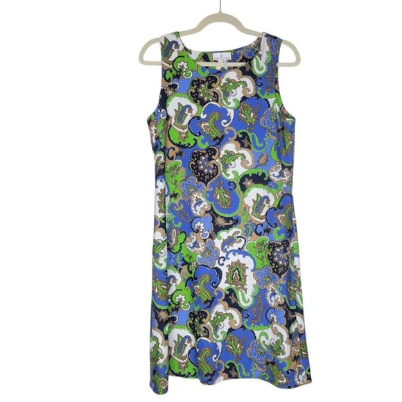 Jude Connally Shift Dress Large Paisley Print Pullover Sleeveless Stretch Preppy - Picture 1 of 5